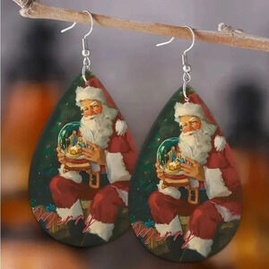 Faux Leather Christmas Santa Earrings